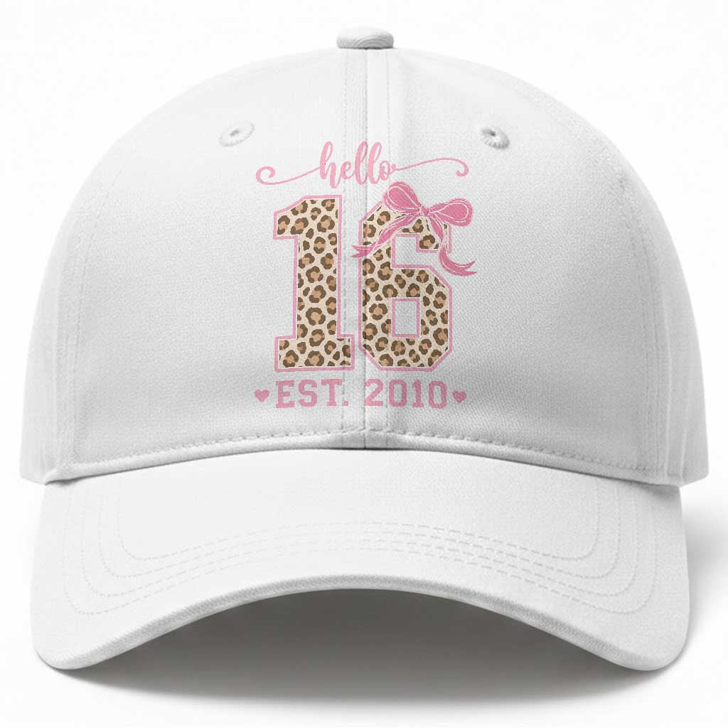16th Birthday Girl Gifts Baseball Cap Funny 16 Year Old Hello 16 Est 2010 Leopard Coquette Bow
