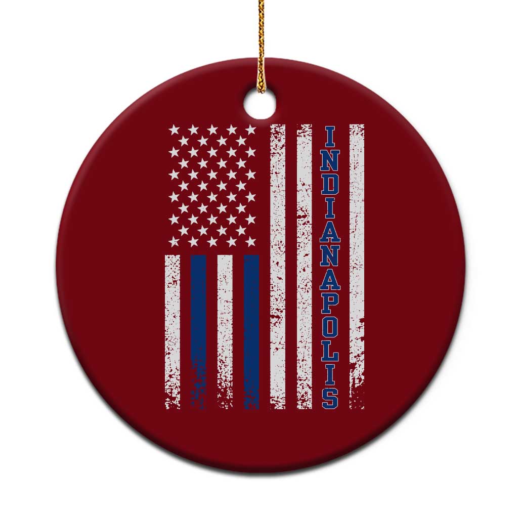 Indianapolis Game Day Distressed USA Flag Ceramic Ornament Retro Indiana City Local Pride Aesthetic