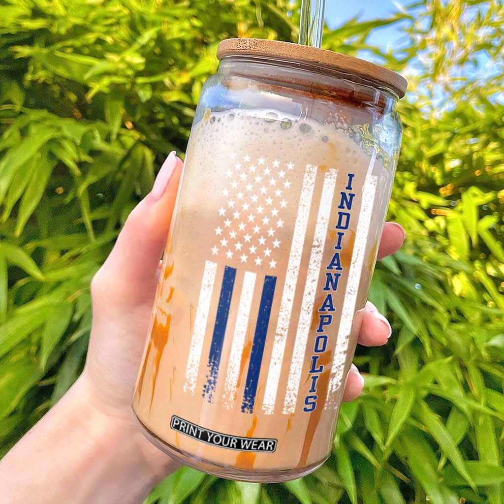 Indianapolis Game Day Distressed USA Flag Glass Can Retro Indiana City Local Pride Aesthetic