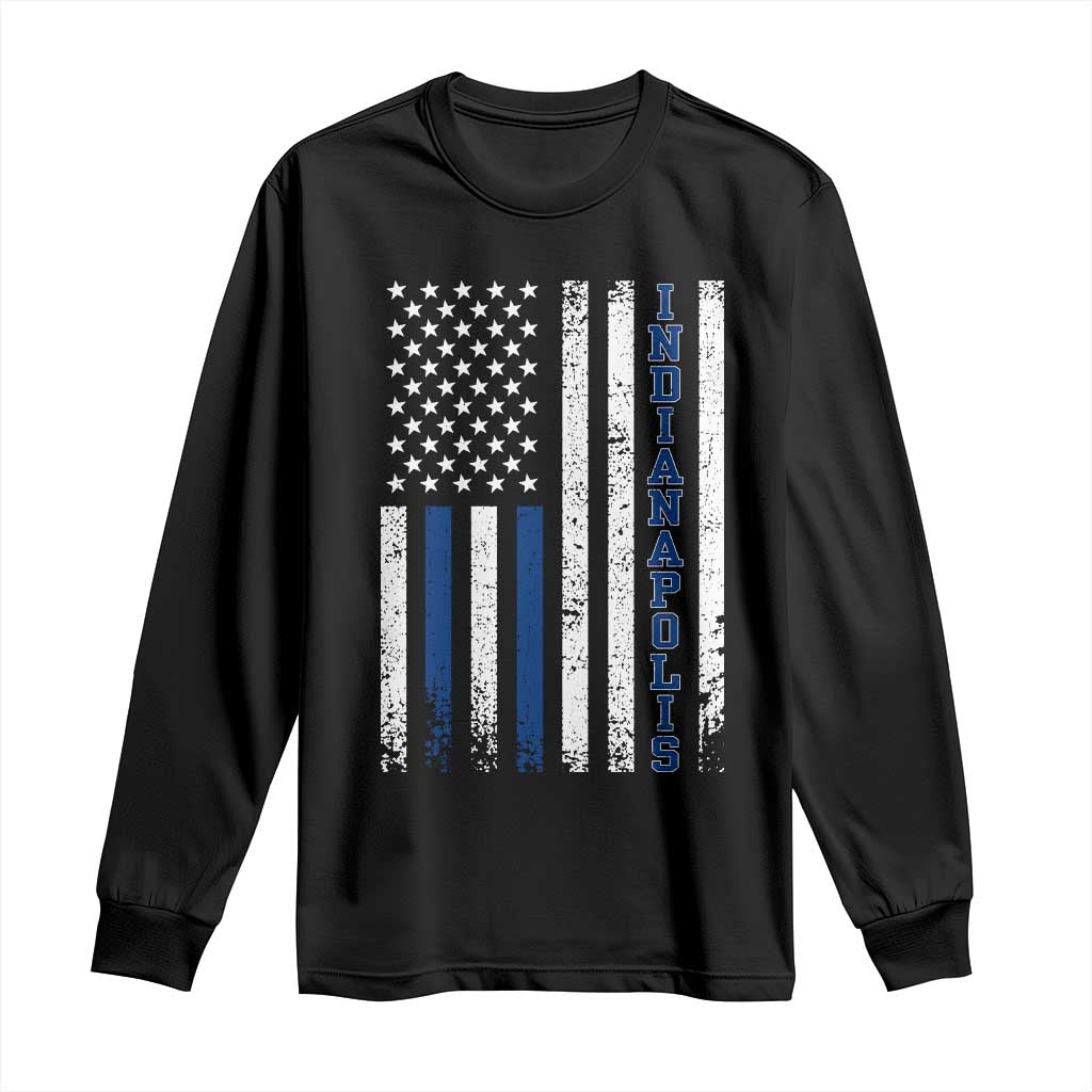 Indianapolis Game Day Distressed USA Flag Long Sleeve Shirt Retro Indiana City Local Pride Aesthetic