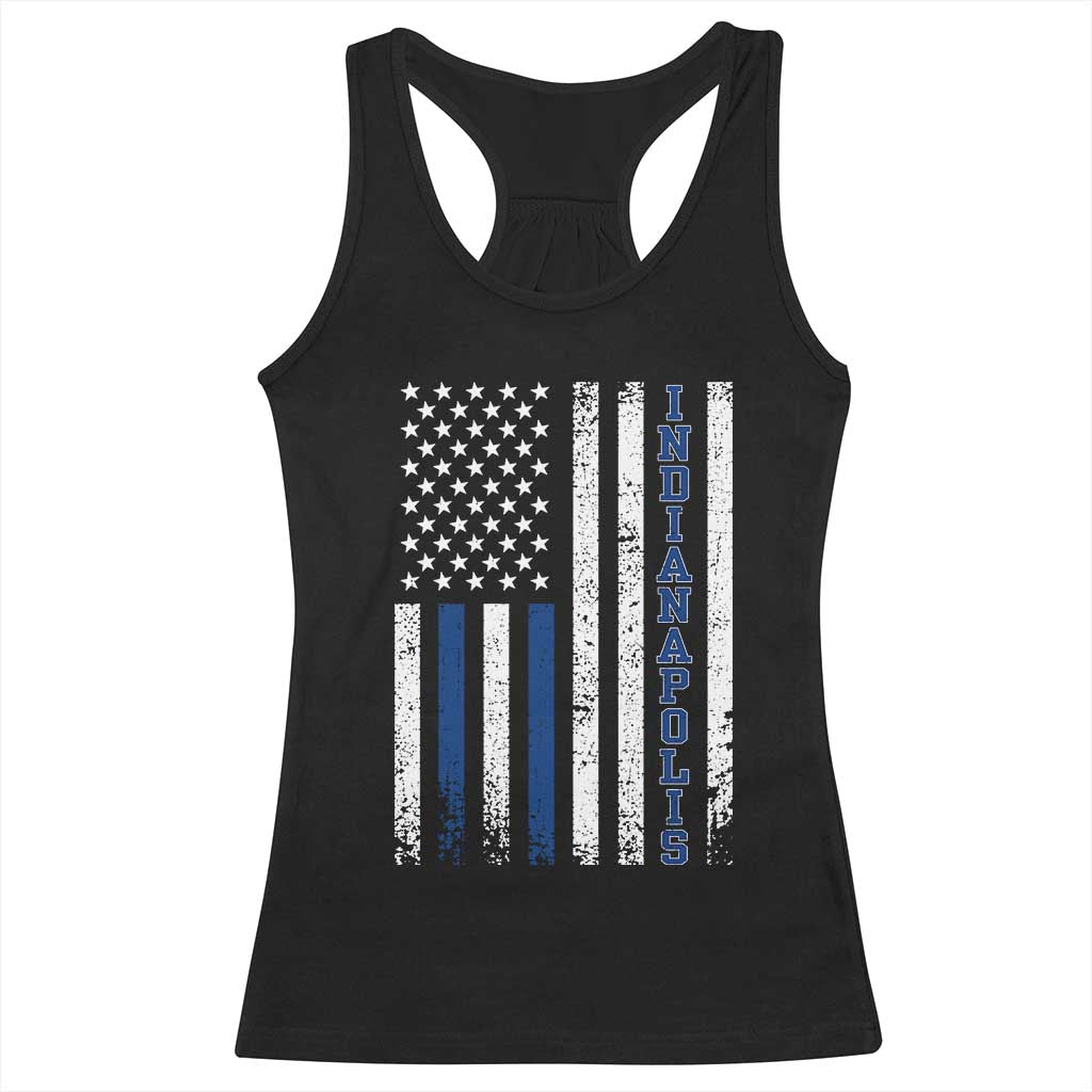 Indianapolis Game Day Distressed USA Flag Racerback Tank Top Retro Indiana City Local Pride Aesthetic