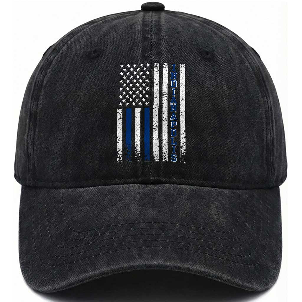 Indianapolis Game Day Distressed USA Flag Washed Cotton Baseball Cap Retro Indiana City Local Pride Aesthetic
