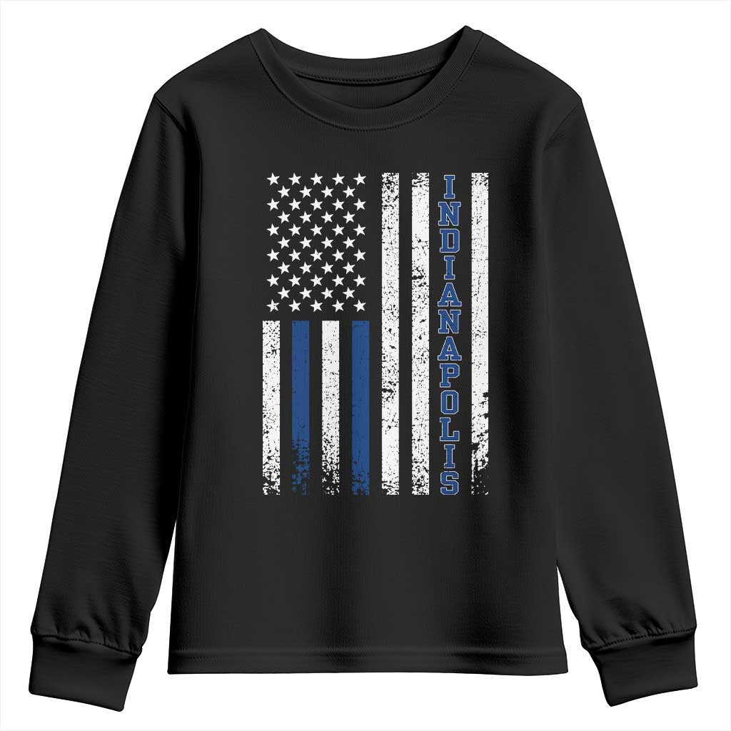 Indianapolis Game Day Distressed USA Flag Youth Sweatshirt Retro Indiana City Local Pride Aesthetic