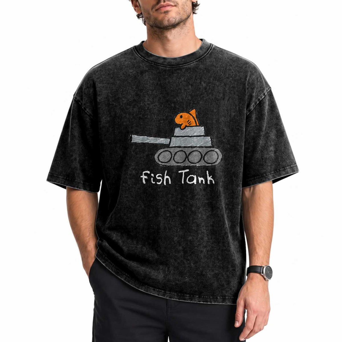 Fish Tank Funny Aquarium Animal Pun Sarcastic Washed Cotton T-Shirt