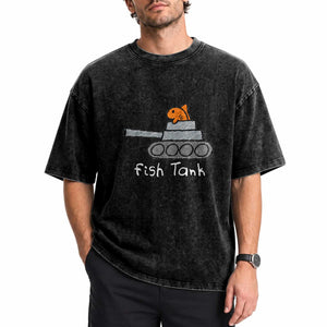 Fish Tank Funny Aquarium Animal Pun Sarcastic Washed Cotton T-Shirt