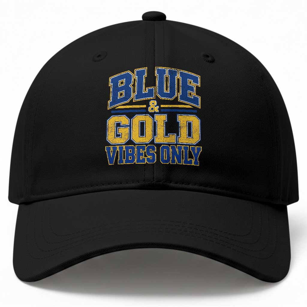 Blue Gold Vibes Only Varsity Game Day Graphic Baseball Cap