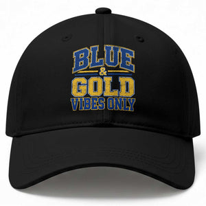 Blue Gold Vibes Only Varsity Game Day Graphic Baseball Cap