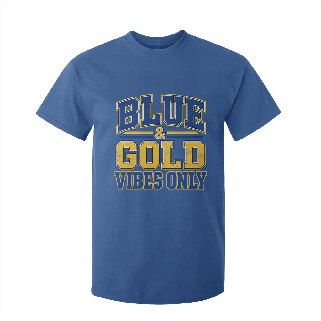 Blue Gold Vibes Only Varsity Game Day Graphic T Shirt For Kid