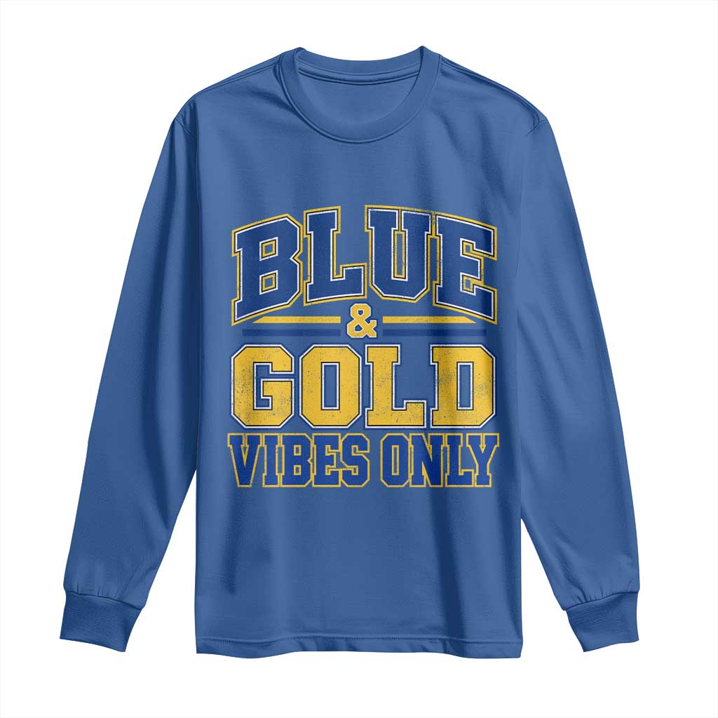 Blue Gold Vibes Only Varsity Game Day Graphic Long Sleeve Shirt