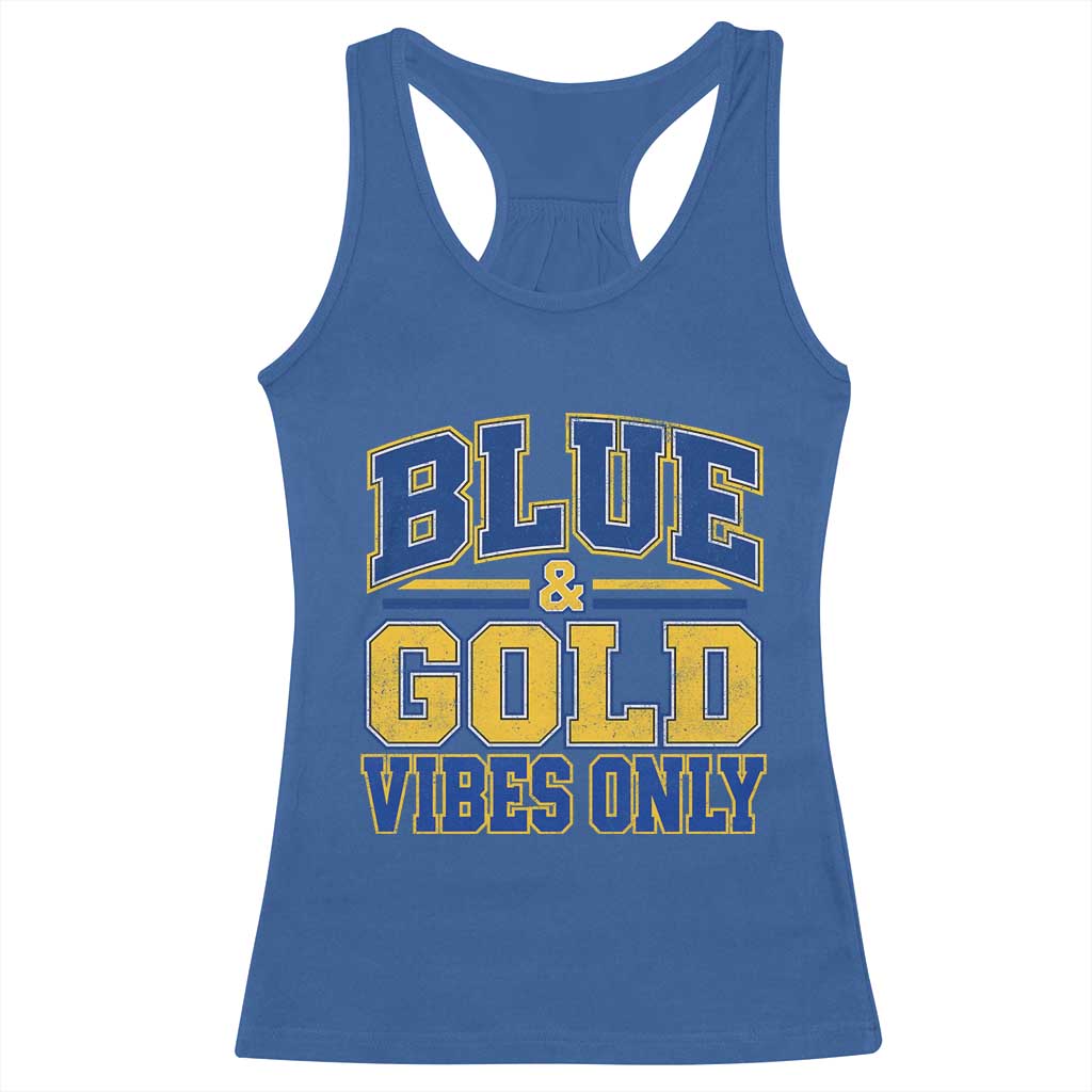 Blue Gold Vibes Only Varsity Game Day Graphic Racerback Tank Top