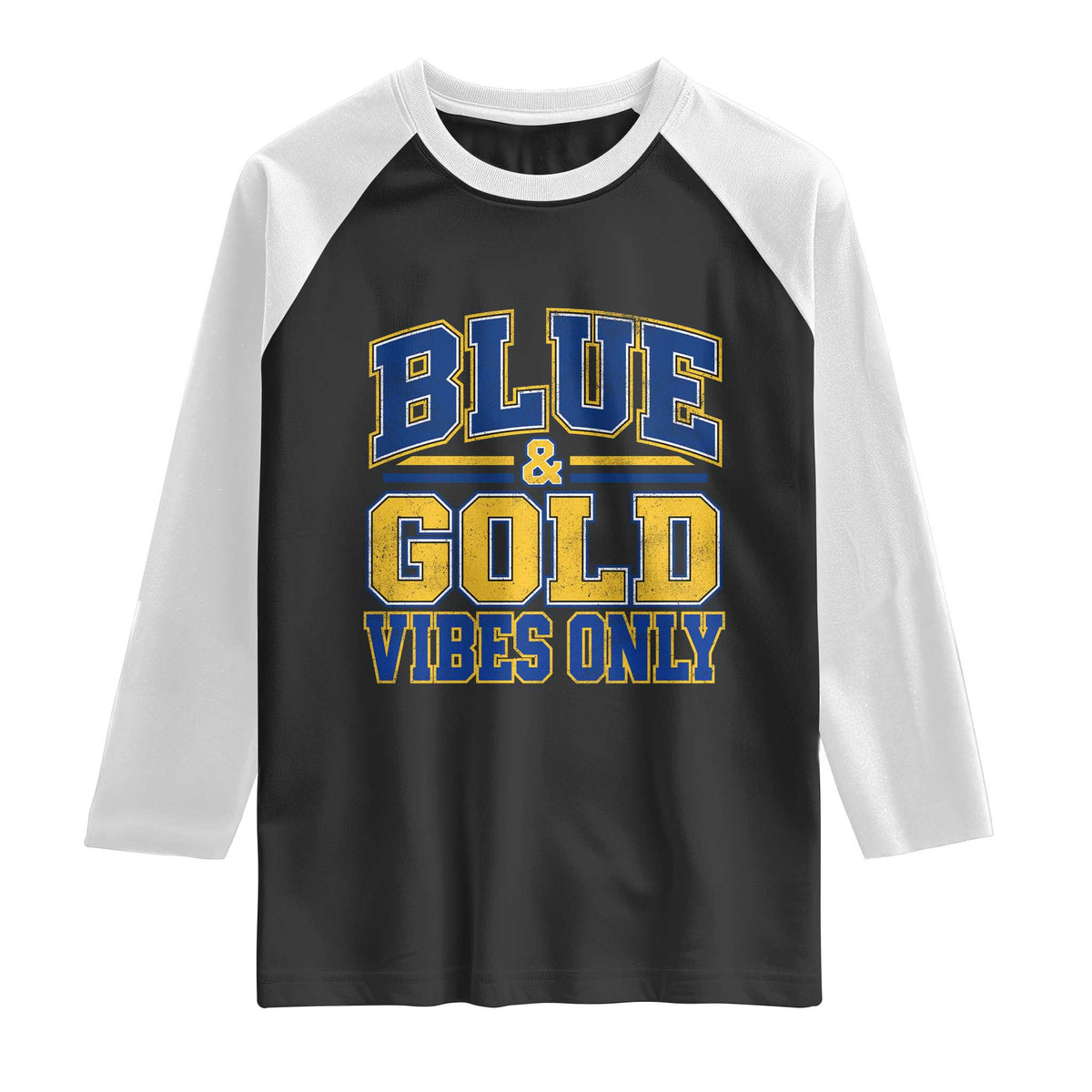 Blue Gold Vibes Only Varsity Game Day Graphic Raglan Shirt