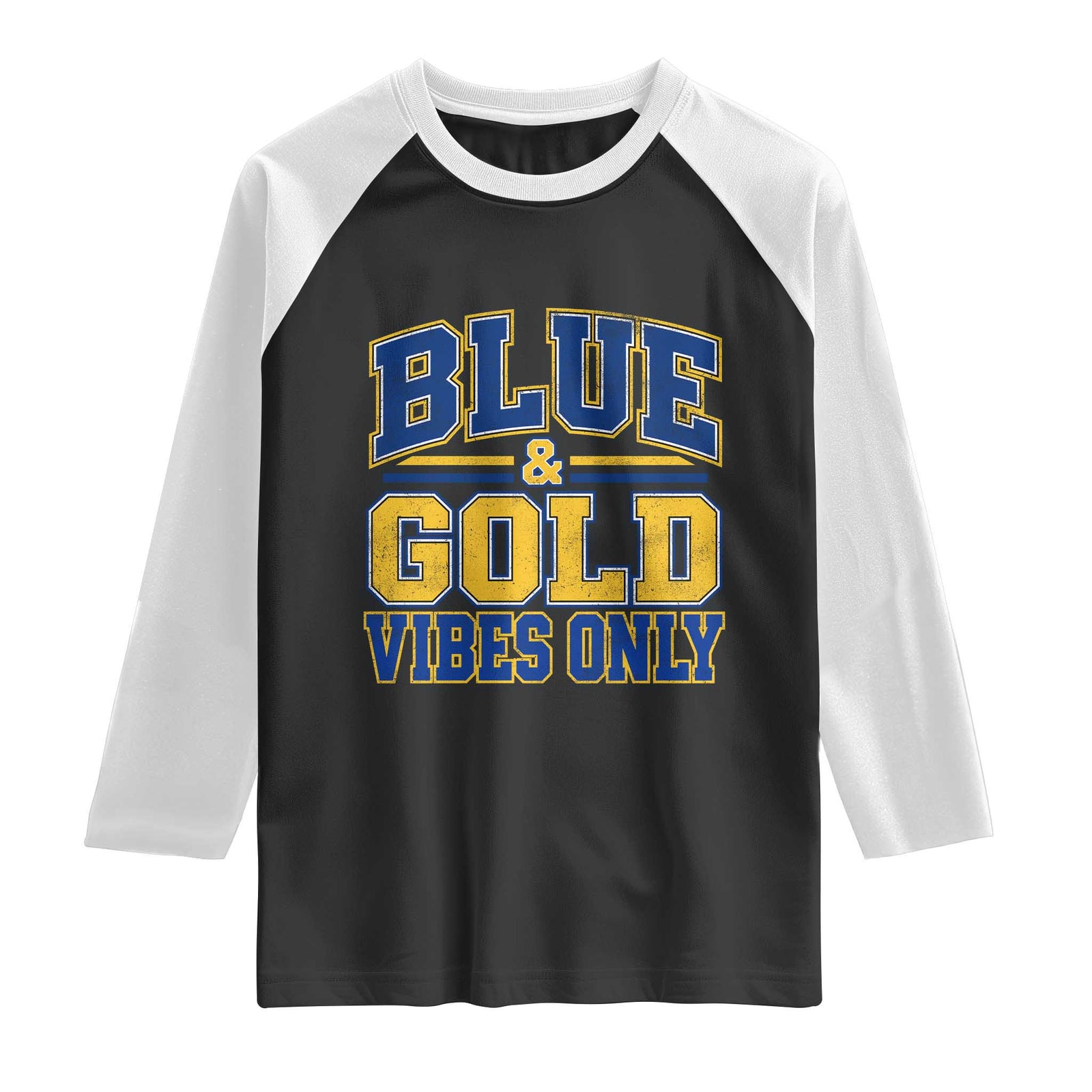 Blue Gold Vibes Only Varsity Game Day Graphic Raglan Shirt
