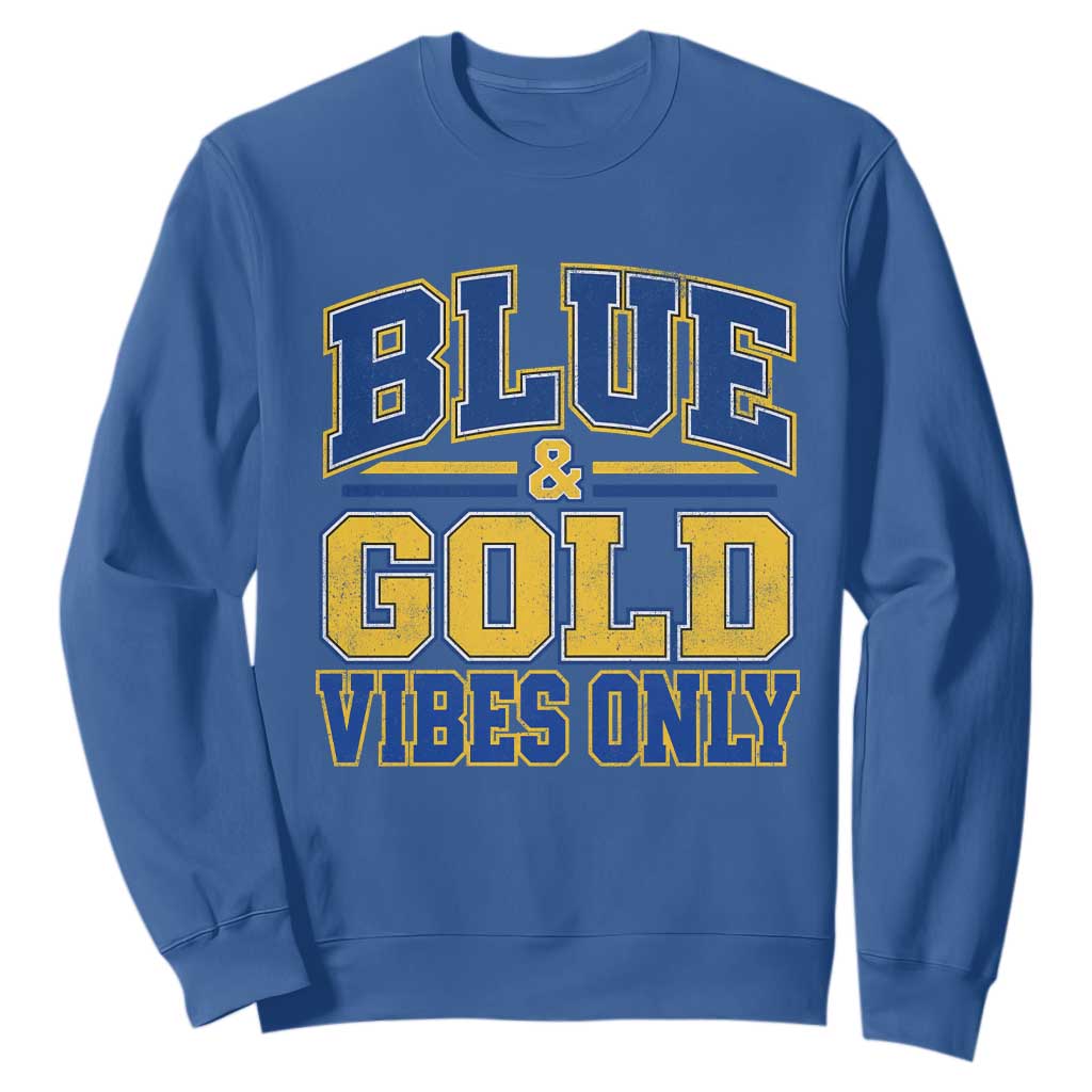 Blue Gold Vibes Only Varsity Game Day Graphic Sweatshirt