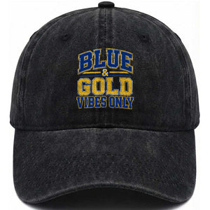 Blue Gold Vibes Only Varsity Game Day Graphic Washed Cotton Baseball Cap