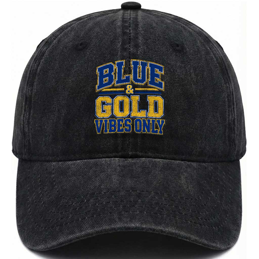 Blue Gold Vibes Only Varsity Game Day Graphic Washed Cotton Baseball Cap