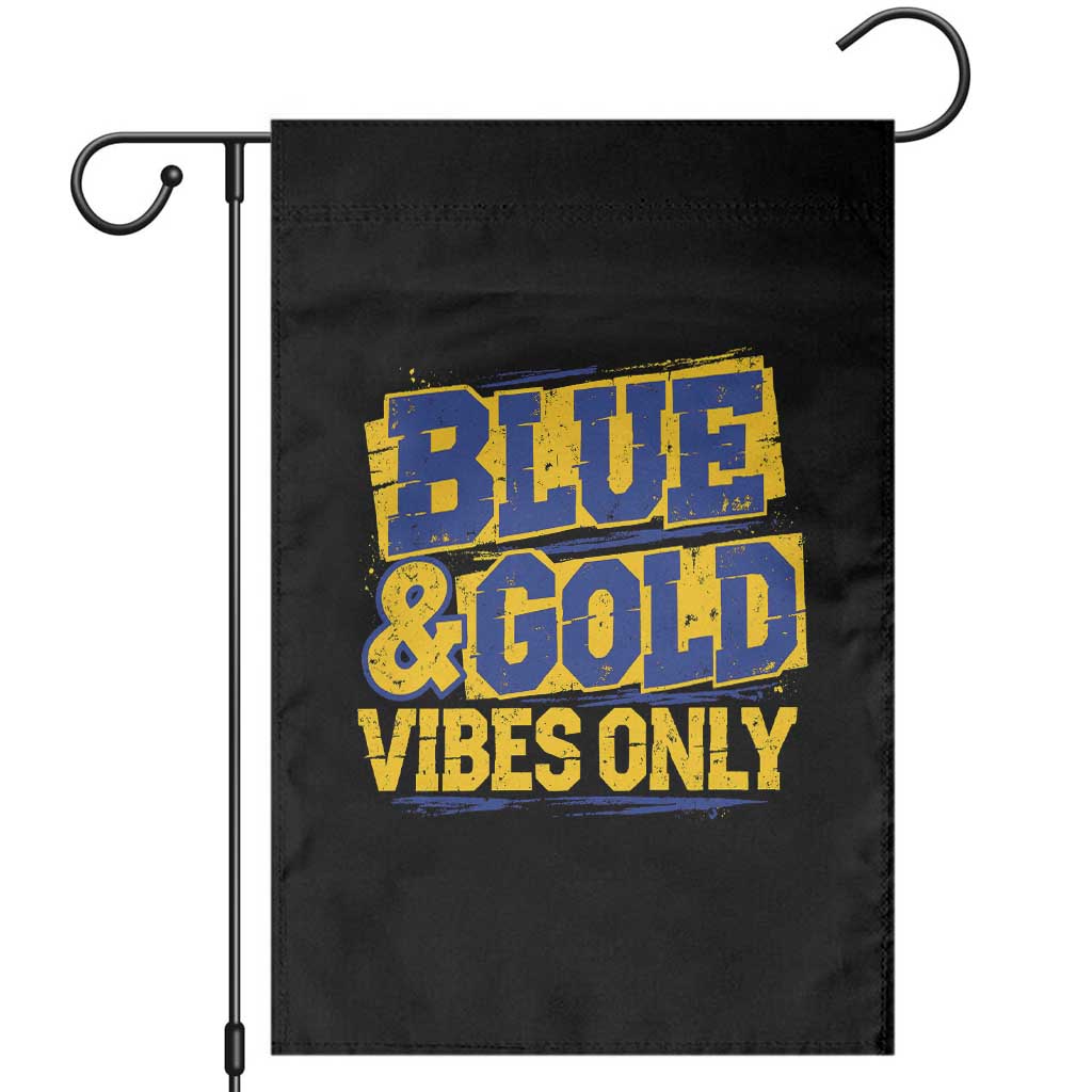 Blue Gold Vibes Only Game Day Graphic Garden Flag Distressed Brush Stroke Varsity Fan Graphic Concept
