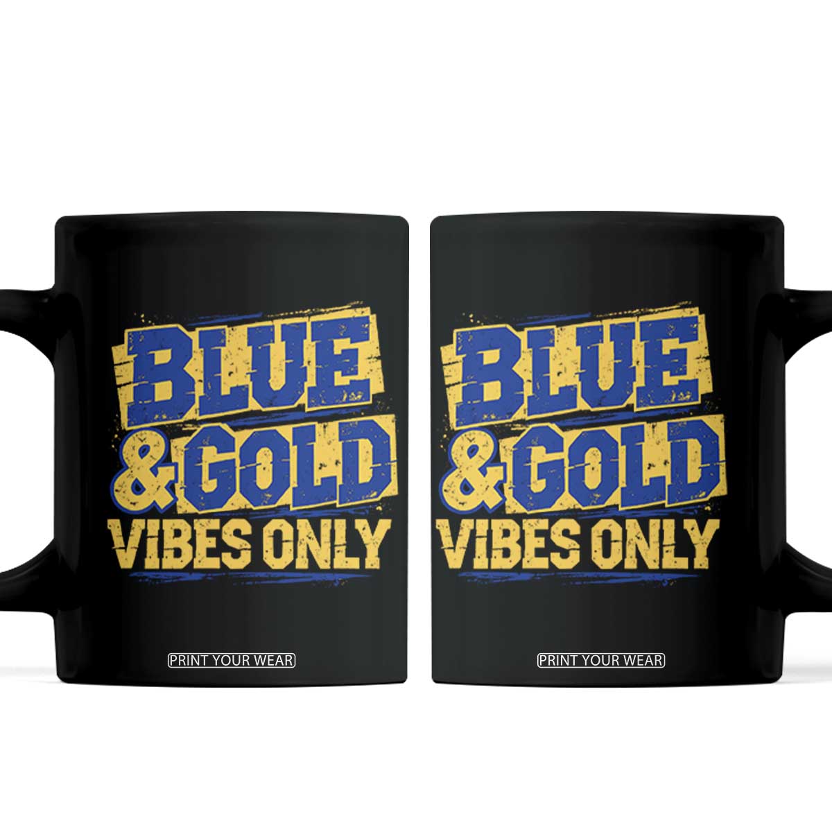 Blue Gold Vibes Only Game Day Graphic Coffee Mug Distressed Brush Stroke Varsity Fan Graphic Concept