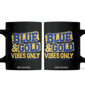 Blue Gold Vibes Only Game Day Graphic Coffee Mug Distressed Brush Stroke Varsity Fan Graphic Concept