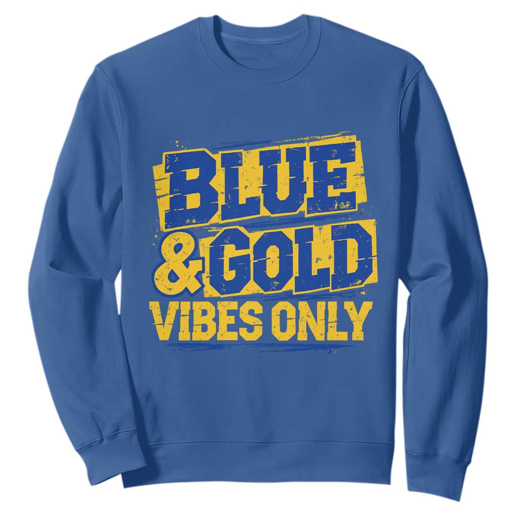 Blue Gold Vibes Only Game Day Graphic Sweatshirt Distressed Brush Stroke Varsity Fan Graphic Concept