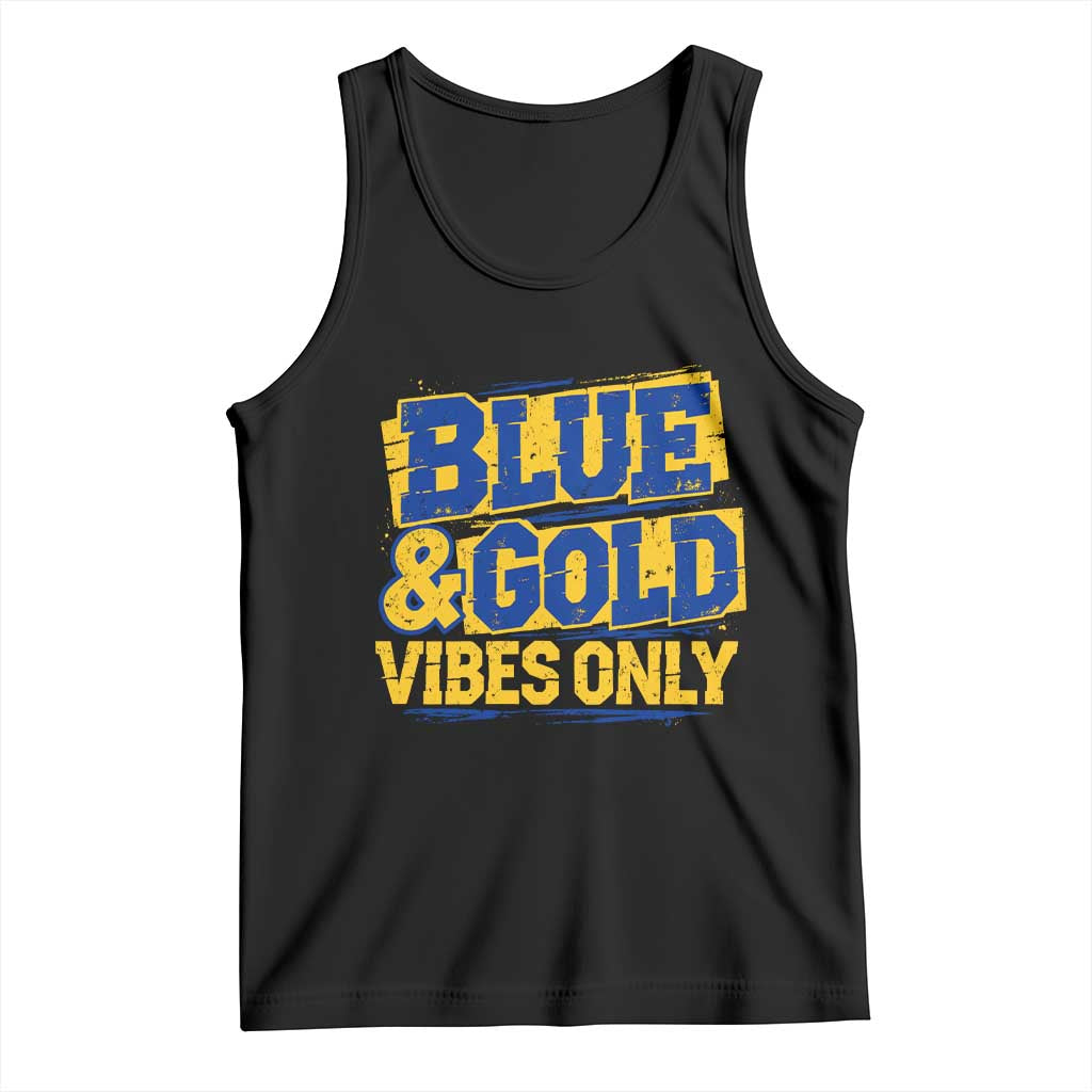 Blue Gold Vibes Only Game Day Graphic Tank Top Distressed Brush Stroke Varsity Fan Graphic Concept