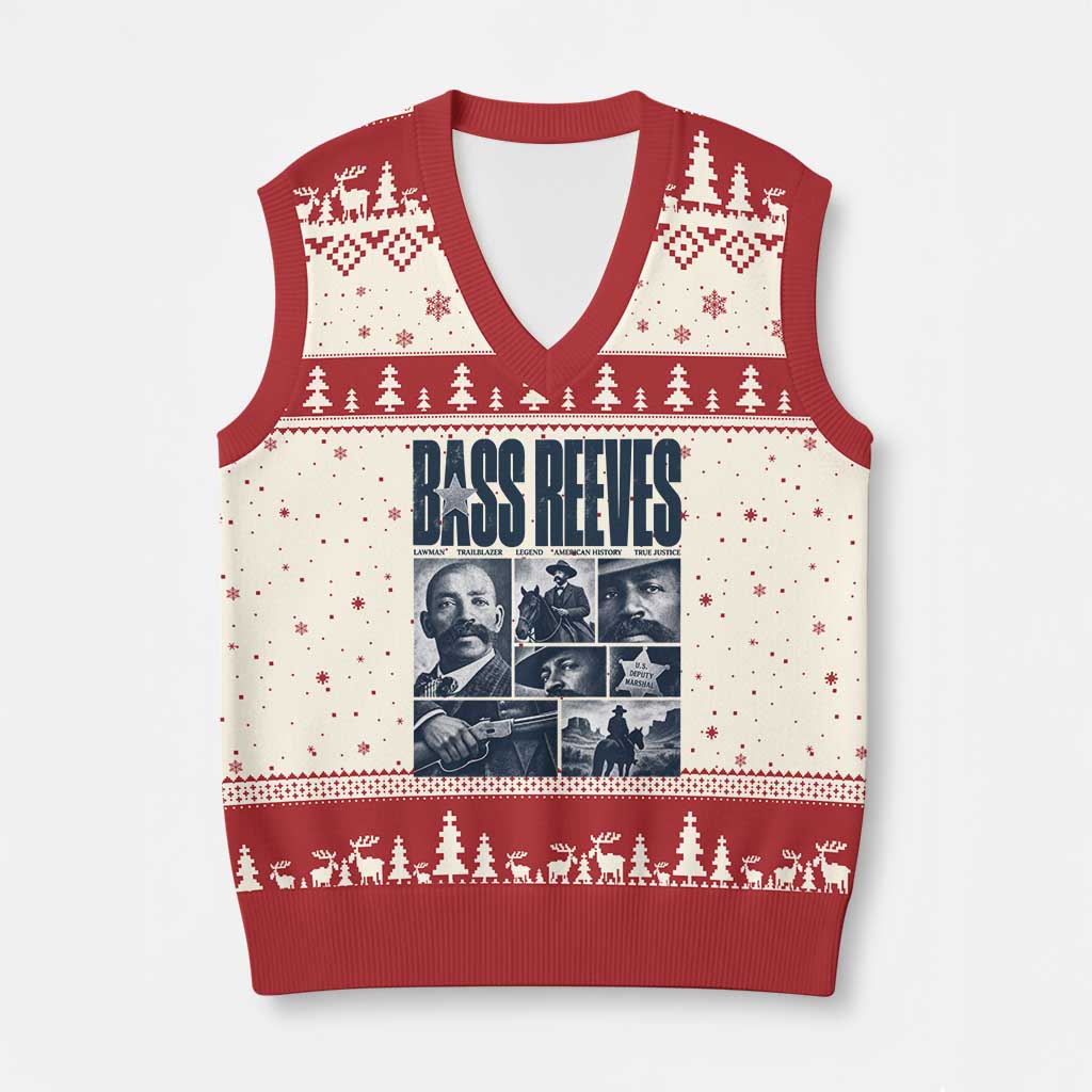 Bass Reeves V-Neck Knit Sweater Vest US Deputy Marshal First Black Lawman American History Graphic