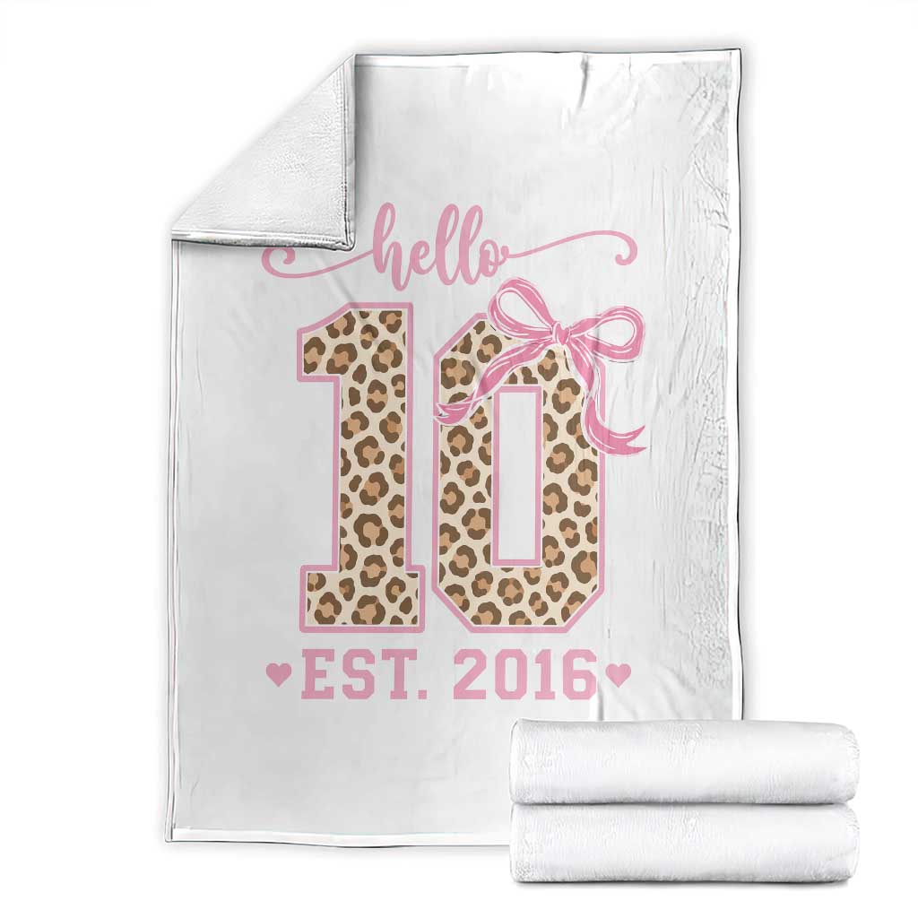 10th Birthday Girl Gifts Throw Blanket Double Digits Tenth Birthday Leopard Coquette Bow