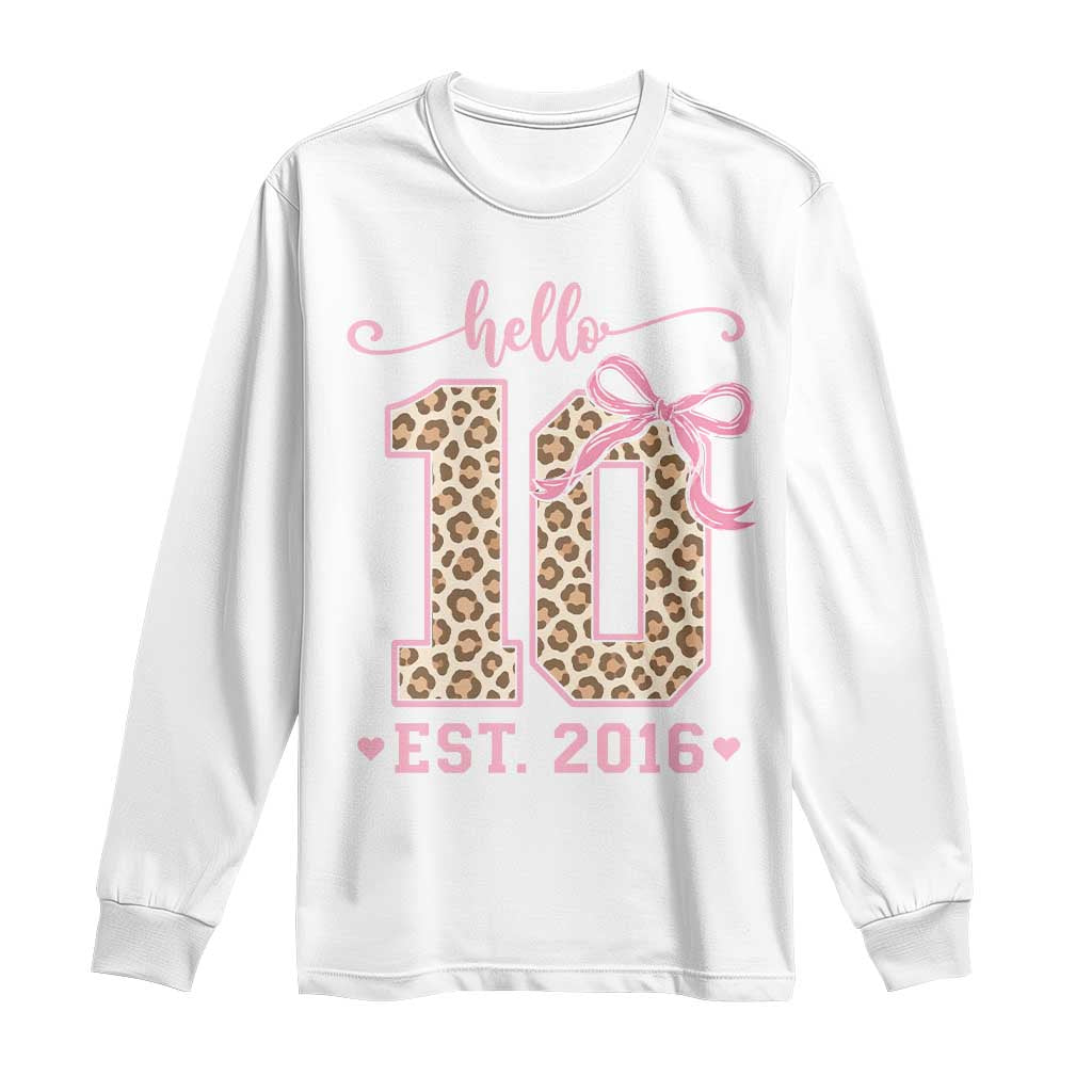 10th Birthday Girl Gifts Long Sleeve Shirt Double Digits Tenth Birthday Leopard Coquette Bow