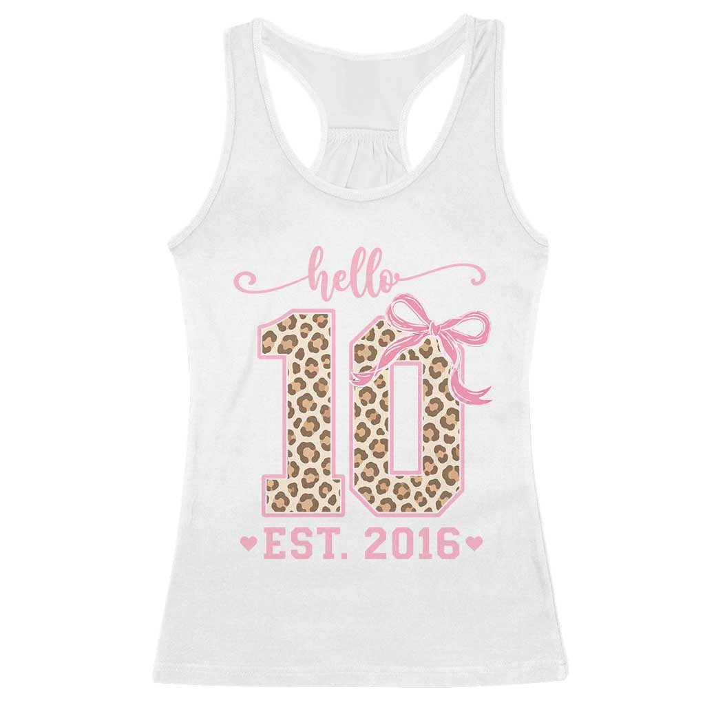 10th Birthday Girl Gifts Racerback Tank Top Double Digits Tenth Birthday Leopard Coquette Bow