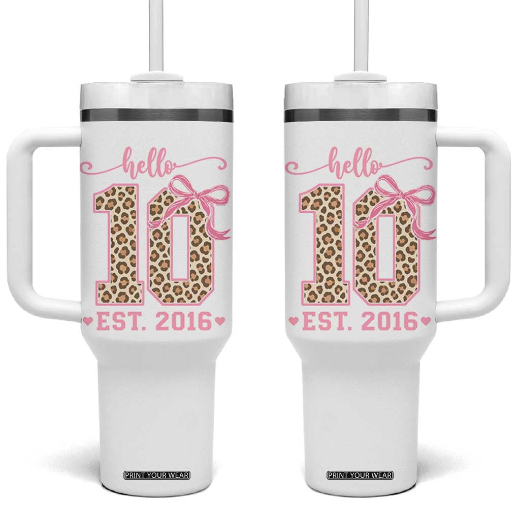 10th Birthday Girl Gifts Tumbler With Handle Double Digits Tenth Birthday Leopard Coquette Bow