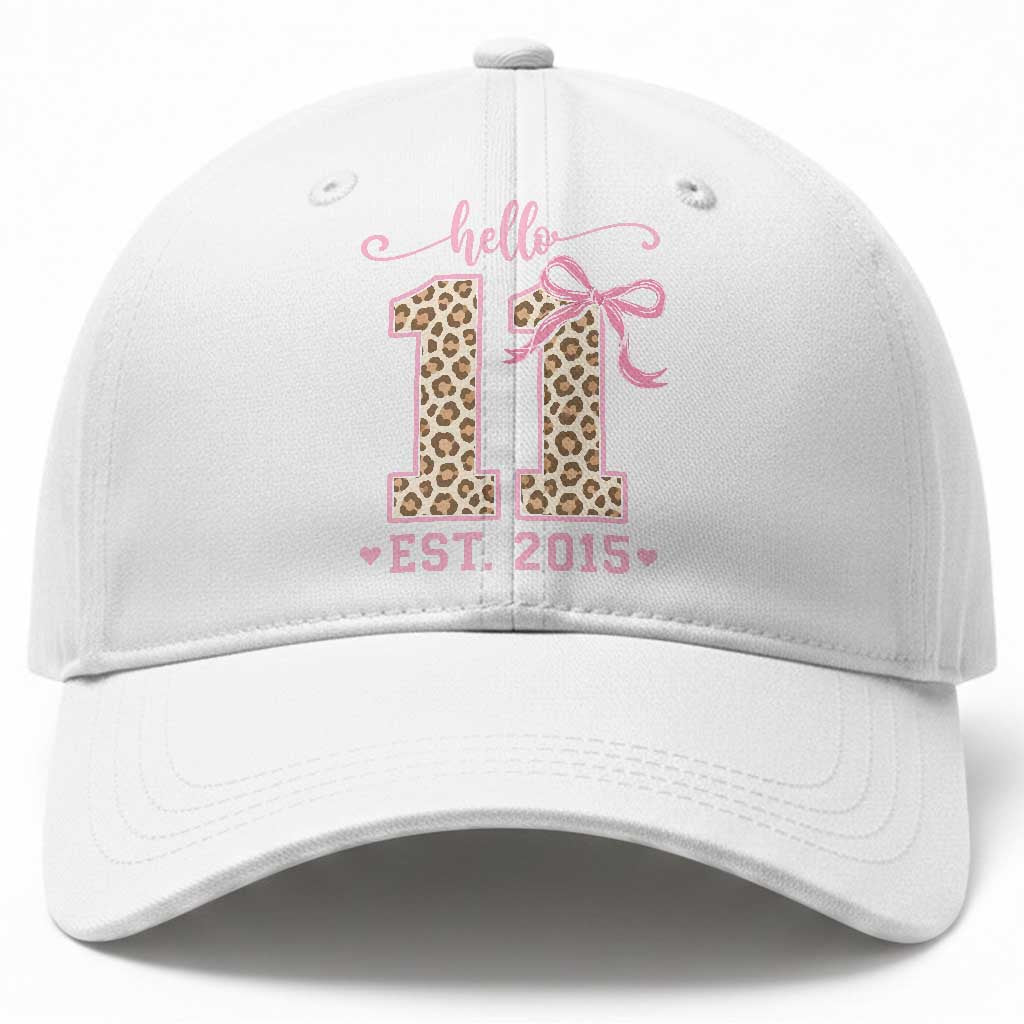 11th Birthday Girl Gifts Baseball Cap Funny 11 Year Old Hello Est Leopard Coquette Bow
