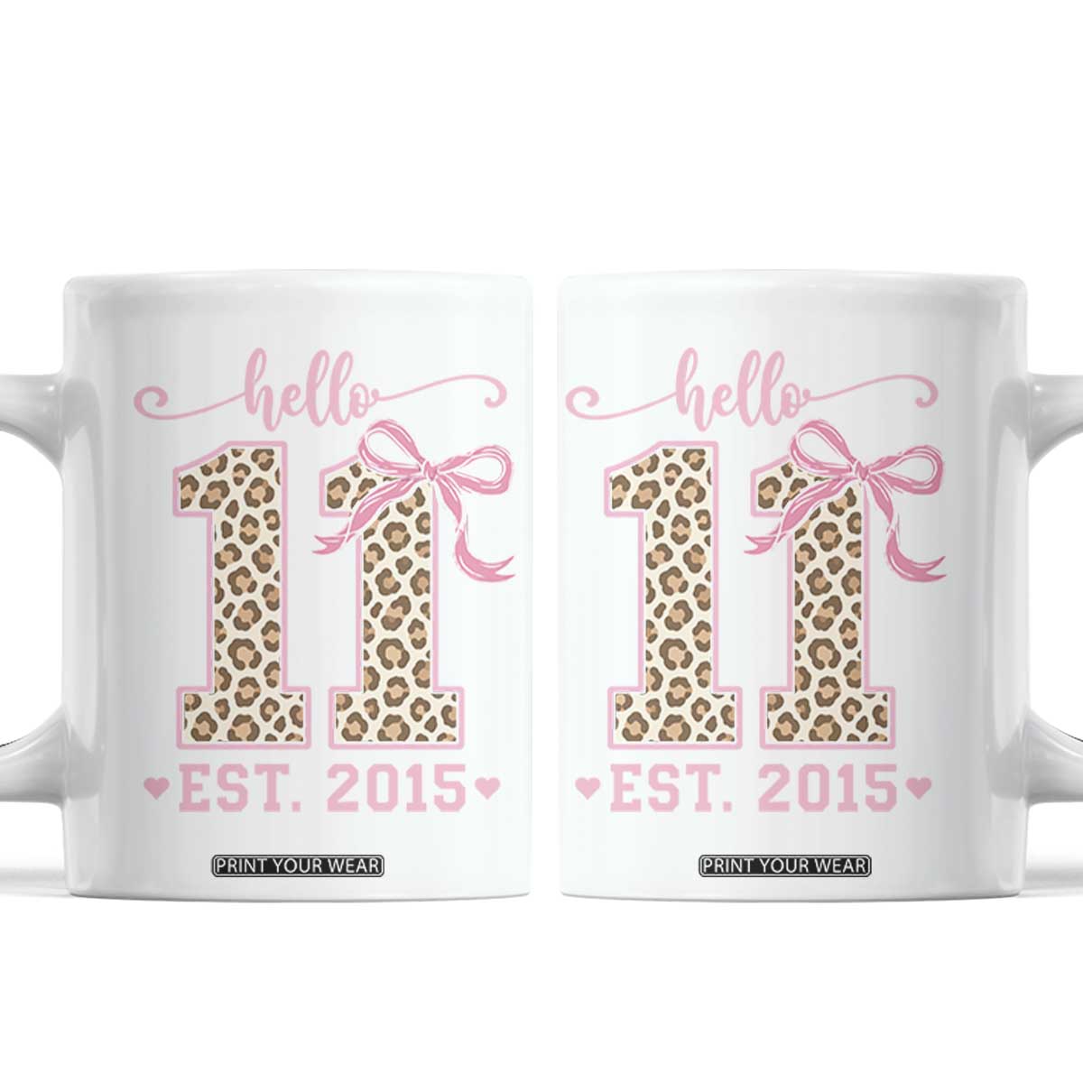 11th Birthday Girl Gifts Coffee Mug Funny 11 Year Old Hello Est Leopard Coquette Bow
