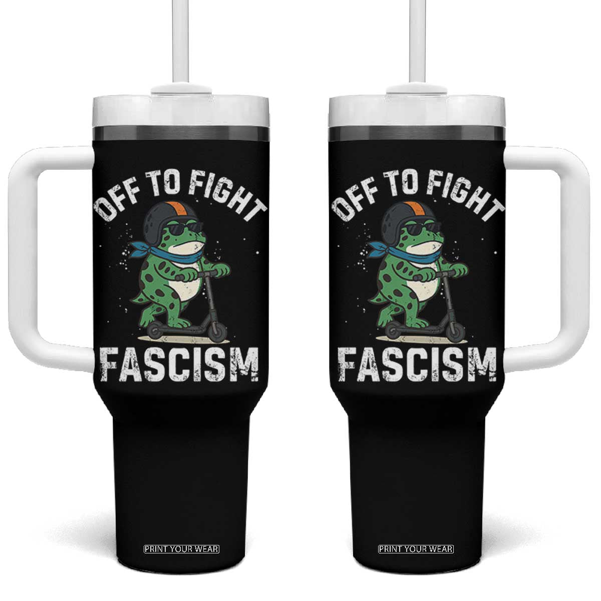 Portland Frog Resist Protest Tumbler With Handle Off to Fight Fascism Frog Scooter TS10 One Size: 40 oz Black Print Your Wear