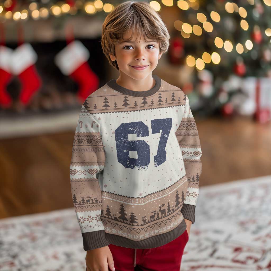 Number 67 Ugly Christmas Sweater Numbered Uniform Sports Jersey Team 67th Birthday TS10 Mocha Mousse Print Your Wear