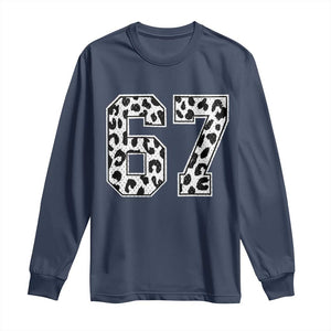 67 Jersey Number Long Sleeve Shirt Funny Six Seven Meme Y2k Leopard Number TS10 Navy Print Your Wear
