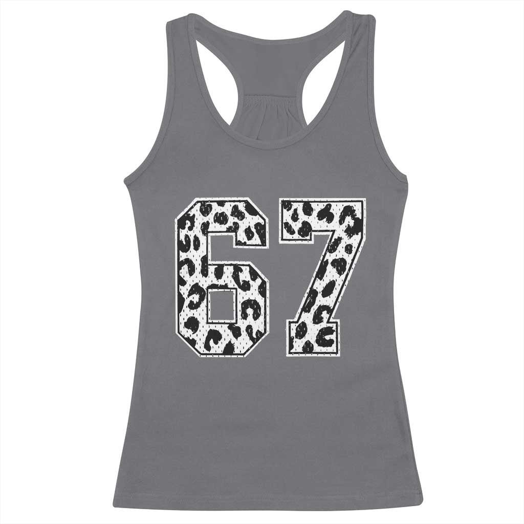 67 Jersey Number Racerback Tank Top Funny Six Seven Meme Y2k Leopard Number TS10 Charcoal Print Your Wear