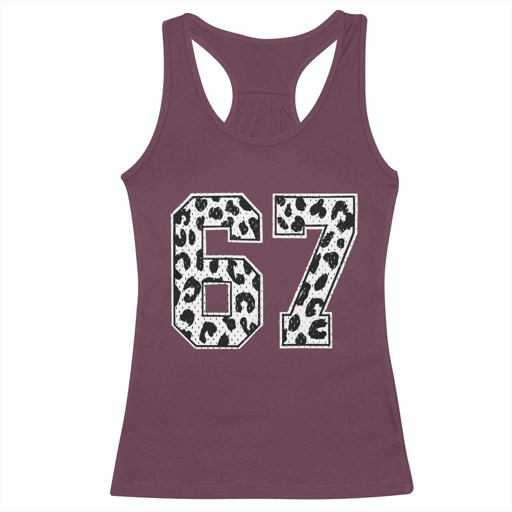 67 Jersey Number Racerback Tank Top Funny Six Seven Meme Y2k Leopard Number TS10 Maroon Print Your Wear