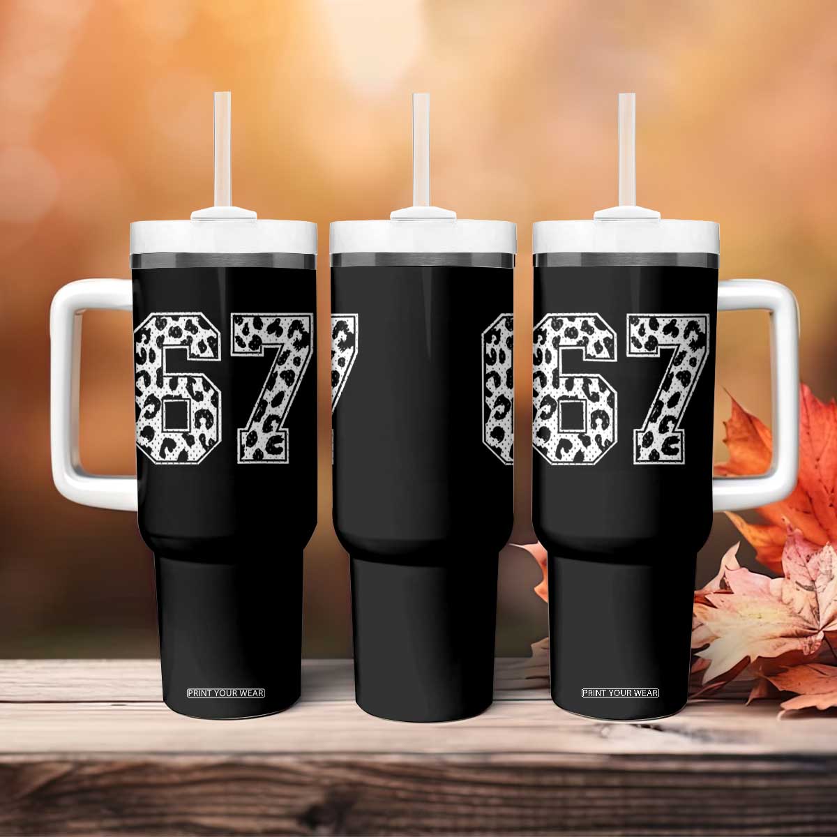 67 Jersey Number Tumbler With Handle Funny Six Seven Meme Y2k Leopard Number TS10 Print Your Wear