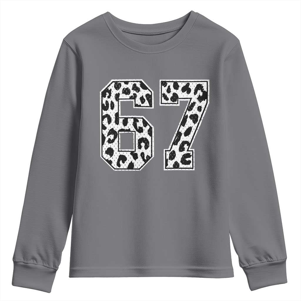 67 Jersey Number Youth Sweatshirt Funny Six Seven Meme Y2k Leopard Number TS10 Charcoal Print Your Wear