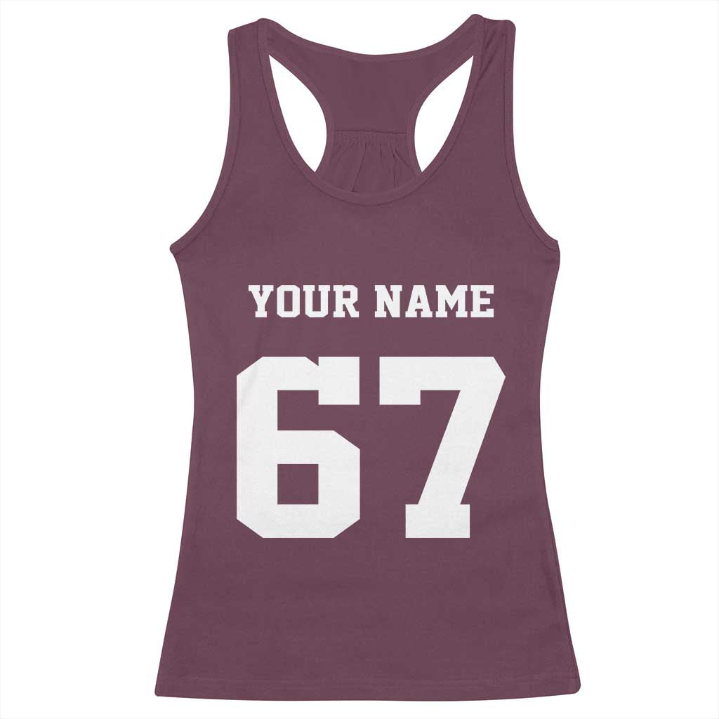 Personalized 67 Jersey Number Racerback Tank Top Custom Name Varsity Sports 67th Birthday TS10 Maroon Print Your Wear