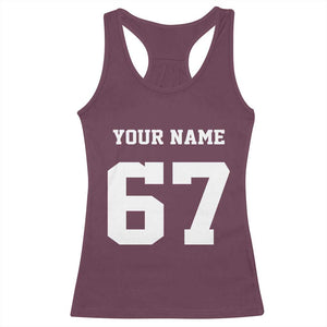 Personalized 67 Jersey Number Racerback Tank Top Custom Name Varsity Sports 67th Birthday TS10 Maroon Print Your Wear