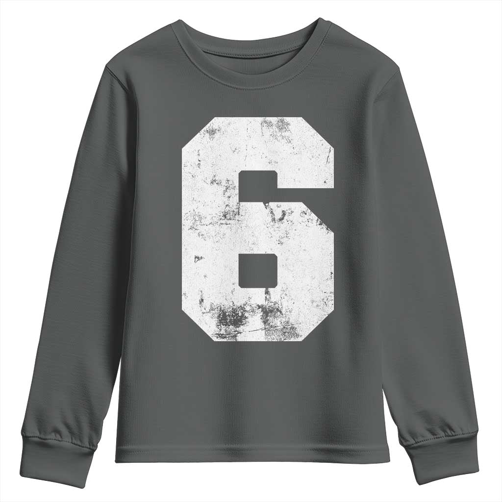 Number 6 Youth Sweatshirt Matching 67 Meme 6th Birthday 6 Years TS10 Dark Heather Print Your Wear