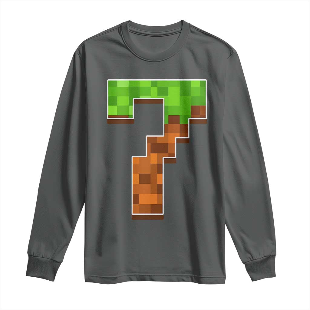 Number 7 Long Sleeve Shirt Game Matching 67 Meme Costume 7th Birthday 7 Years TS10 Dark Heather Print Your Wear