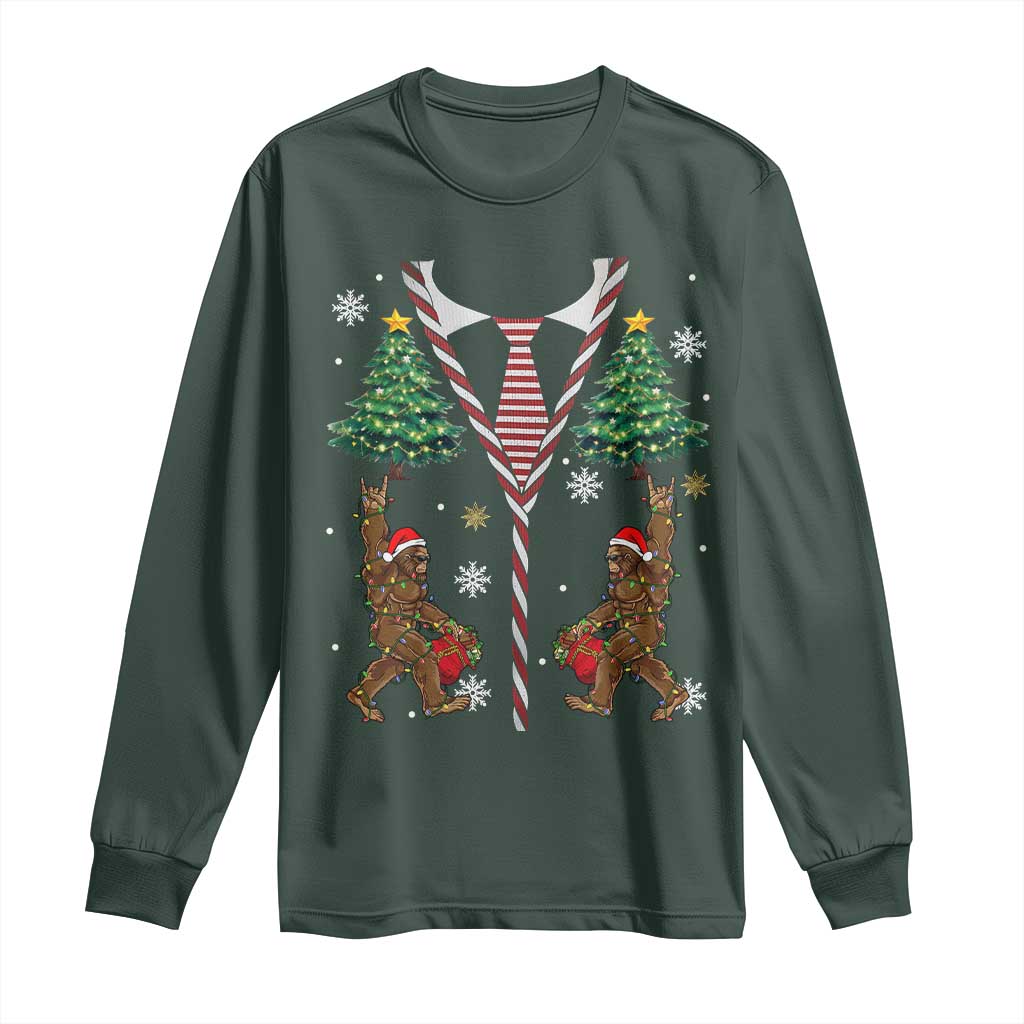 Funny Bigfoot Christmas Long Sleeve Shirt Bigfoot Santa Hat Ugly Xmas Sasquatch Loves TS10 Dark Forest Green Print Your Wear