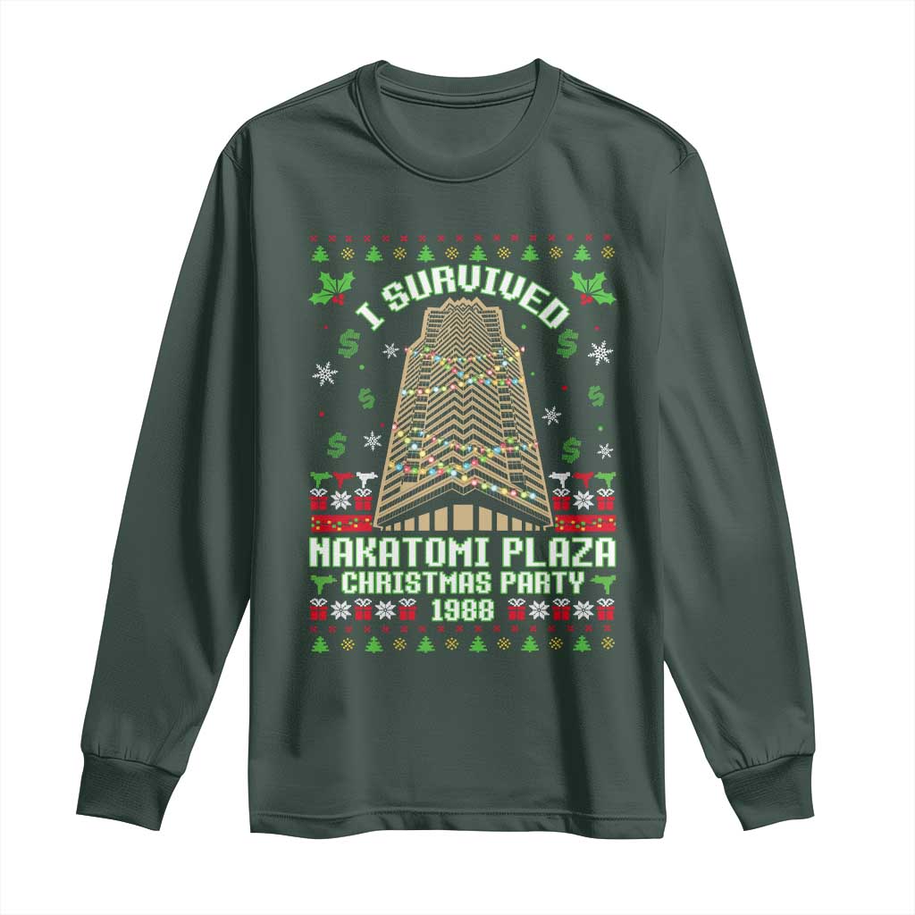 Nakatomi Plaza Christmas Party 1988 Long Sleeve Shirt Xmas Jumper Funny 80's Die Movie Bruce TS10 Dark Forest Green Print Your Wear