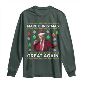 Funny Christmas Trump Long Sleeve Shirt Make Christmas Great Again Ugly Christmas Sweater Dancing Trump TS10 Dark Forest Green Print Your Wear