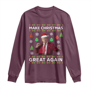 Funny Christmas Trump Long Sleeve Shirt Make Christmas Great Again Ugly Christmas Sweater Dancing Trump TS10 Maroon Print Your Wear