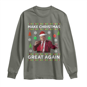 Funny Christmas Trump Long Sleeve Shirt Make Christmas Great Again Ugly Christmas Sweater Dancing Trump TS10 Military Green Print Your Wear