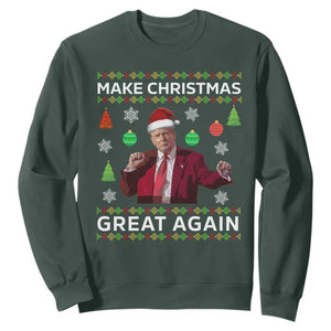 Funny Christmas Trump Sweatshirt Make Christmas Great Again Ugly Christmas Sweater Dancing Trump TS10 Dark Forest Green Print Your Wear