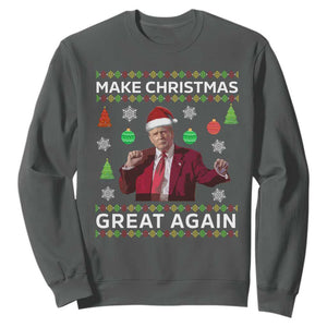 Funny Christmas Trump Sweatshirt Make Christmas Great Again Ugly Christmas Sweater Dancing Trump TS10 Dark Heather Print Your Wear