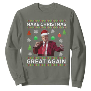 Funny Christmas Trump Sweatshirt Make Christmas Great Again Ugly Christmas Sweater Dancing Trump TS10 Military Green Print Your Wear